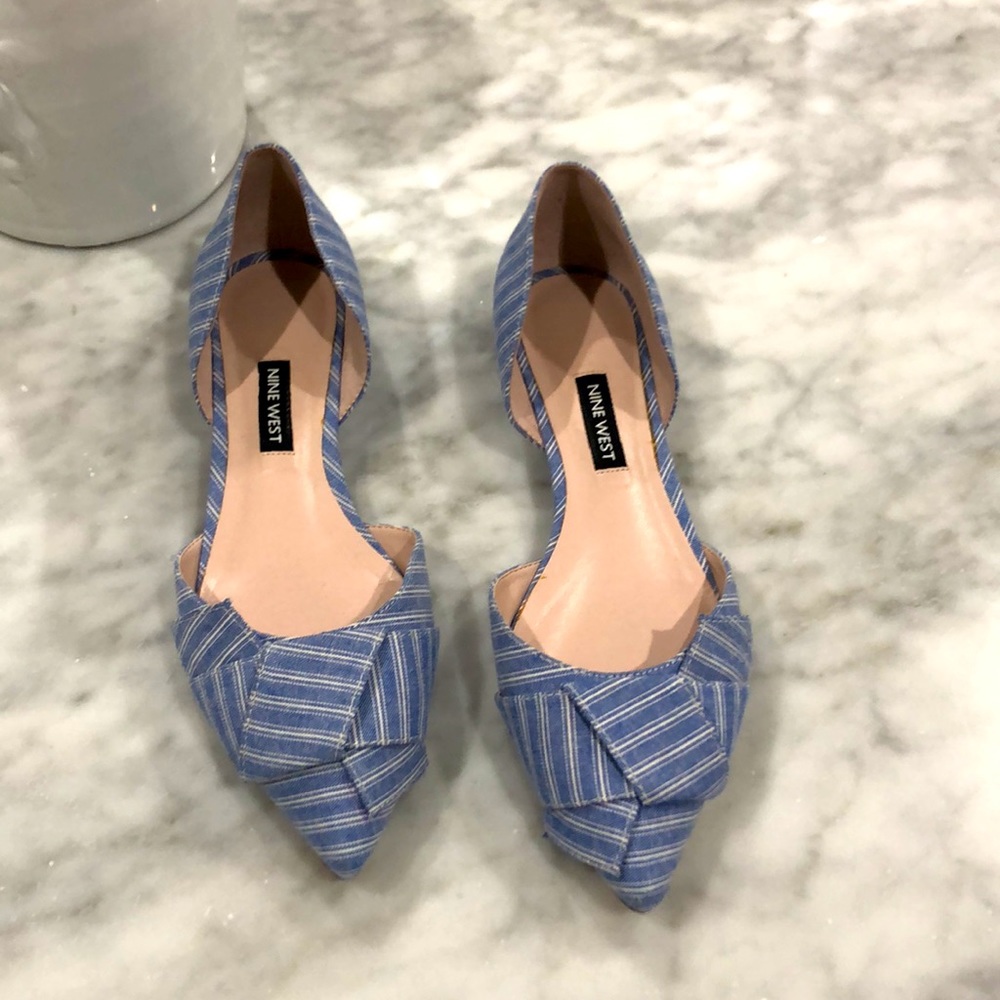 Nine West light  blue flats striped size 6.5 womans
